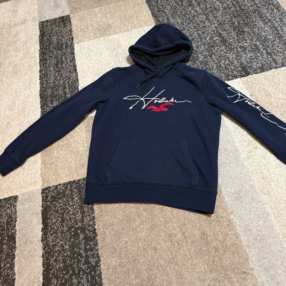 Hollister Dark Blue Hoodie with Logo- Small - Picture 1 of 6